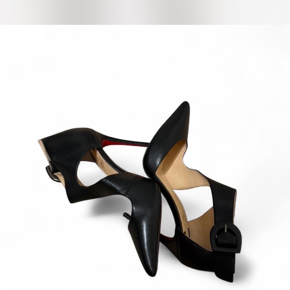 Black Pointed-Toe Ankle Strap Heels - Picture 2 of 7